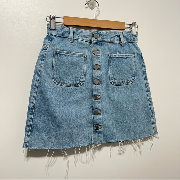 ZARA Womens Denim Jean Mini Skirt Light Wash Button Front A-Line High Rise Small - Picture 7 of 12